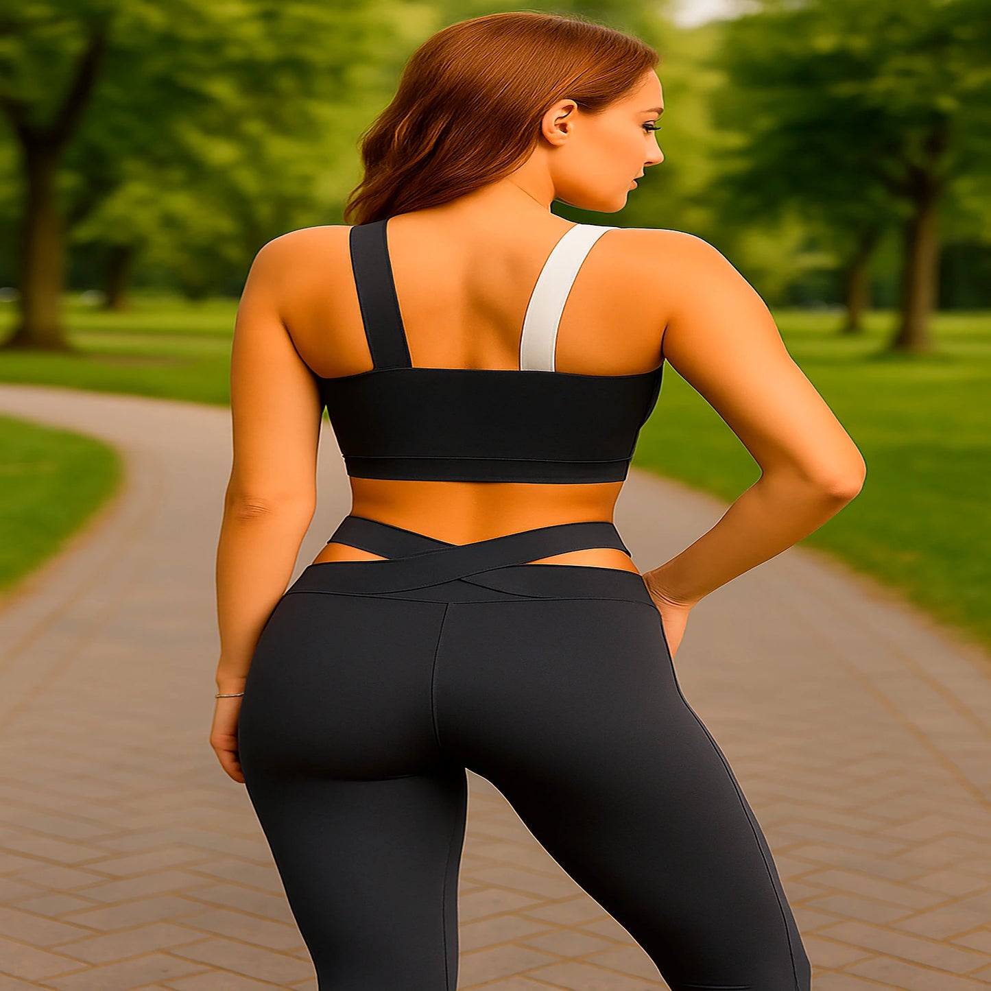 Conjunto Deportivo Mujer Leggins Y Top Tirantes Cruzados Gris Lisa