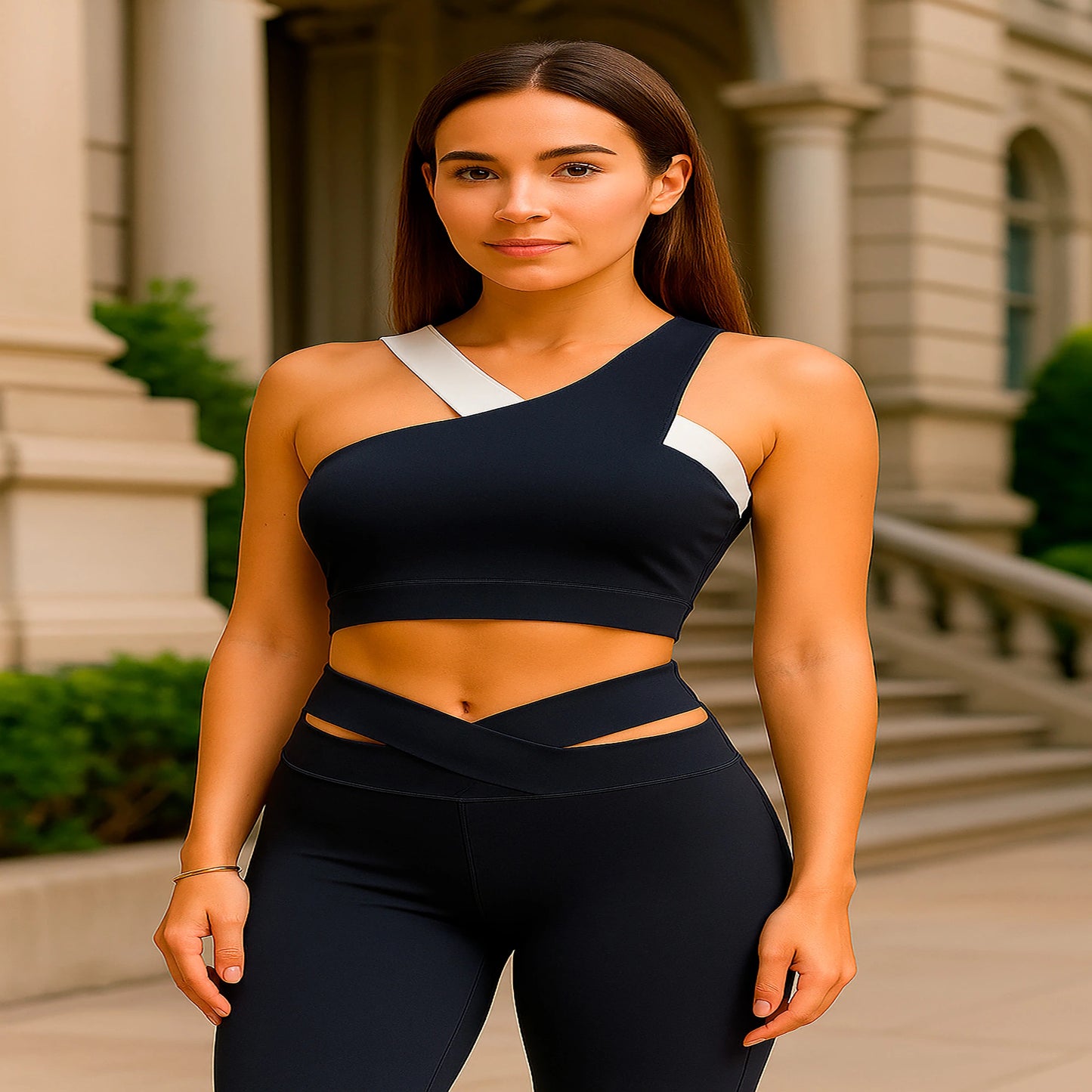 Conjunto Deportivo Mujer Leggins Y Top Tirantes Cruzados Gris Lisa
