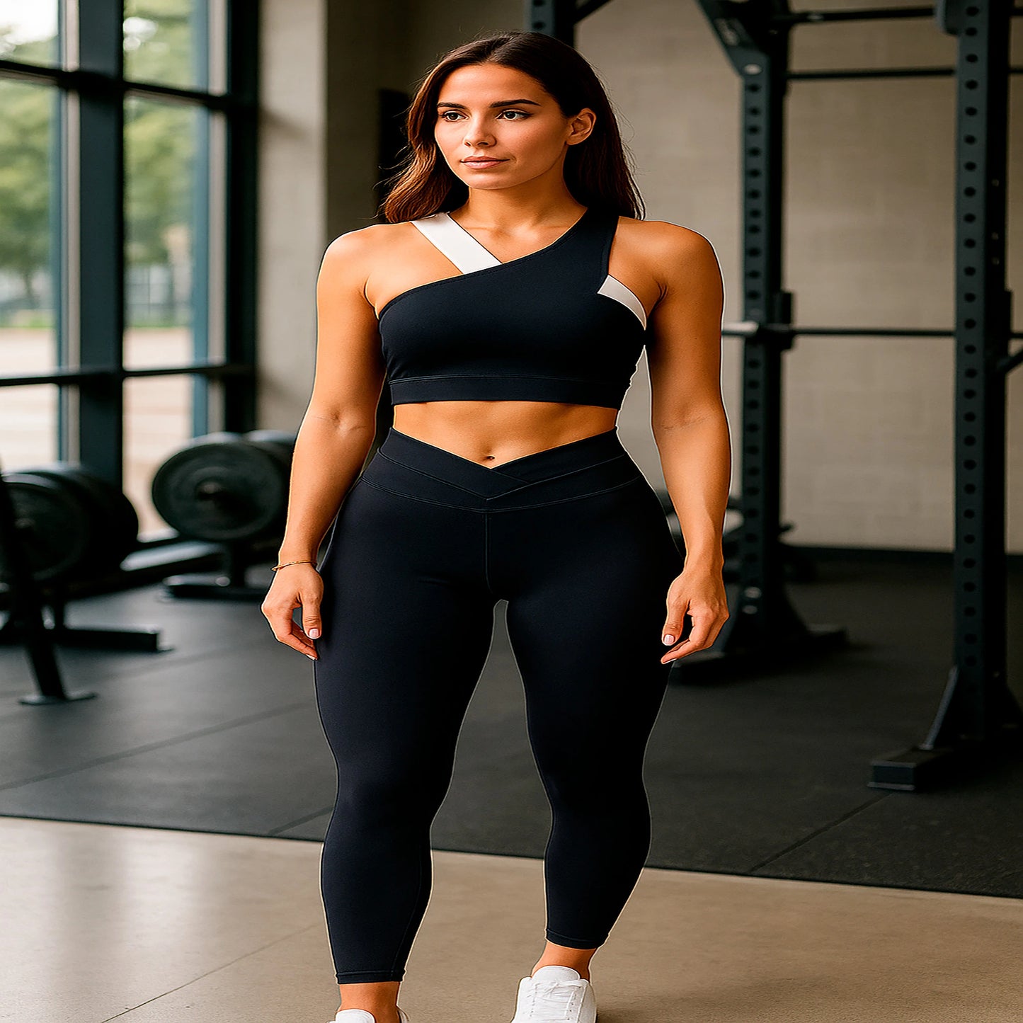 Conjunto Deportivo Mujer Leggins Y Top Tirantes Cruzados Gris Lisa